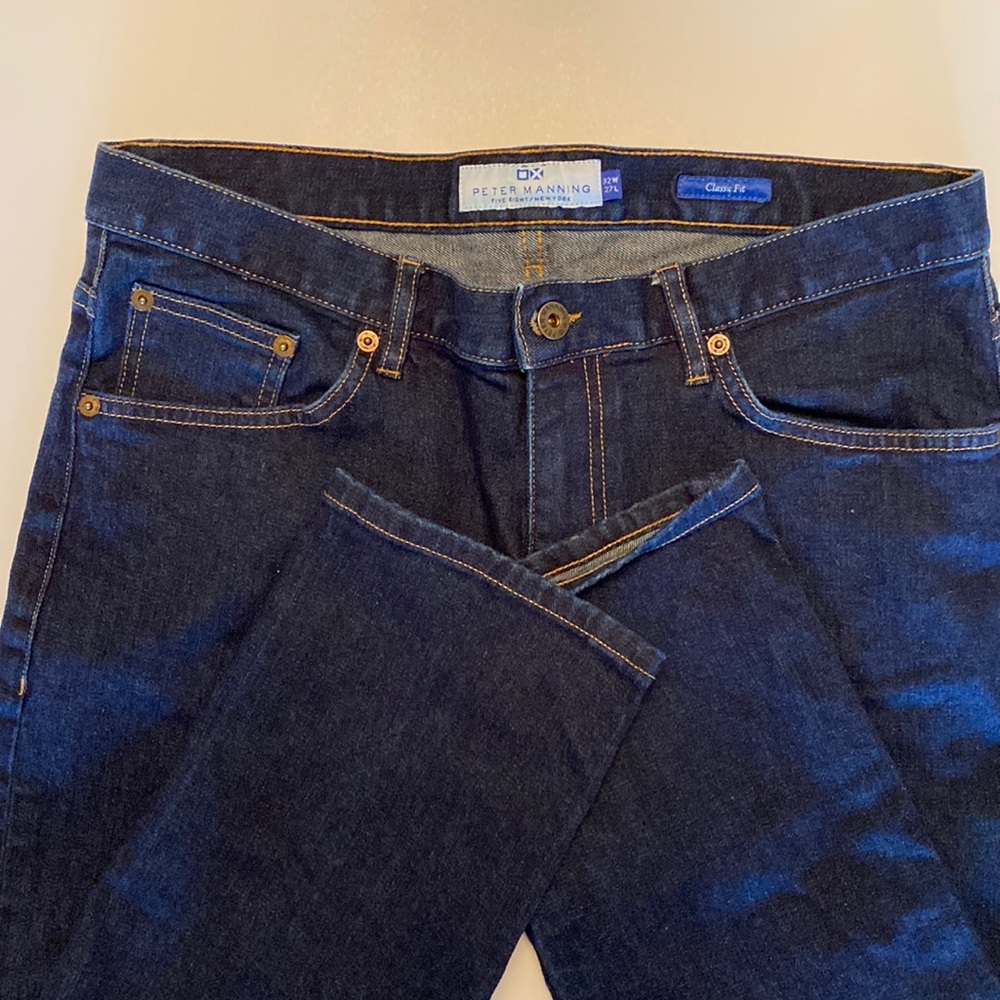 Peter Manning men’s dark wash jeans size 32W 27L shorter length